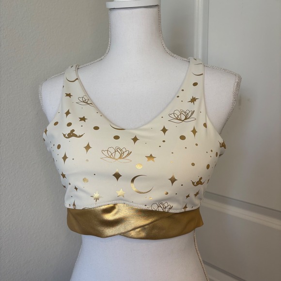 Disney Other - Disney Jasmine Gold Foil Celestial Lotus Sports Bra Cream Gold Medium